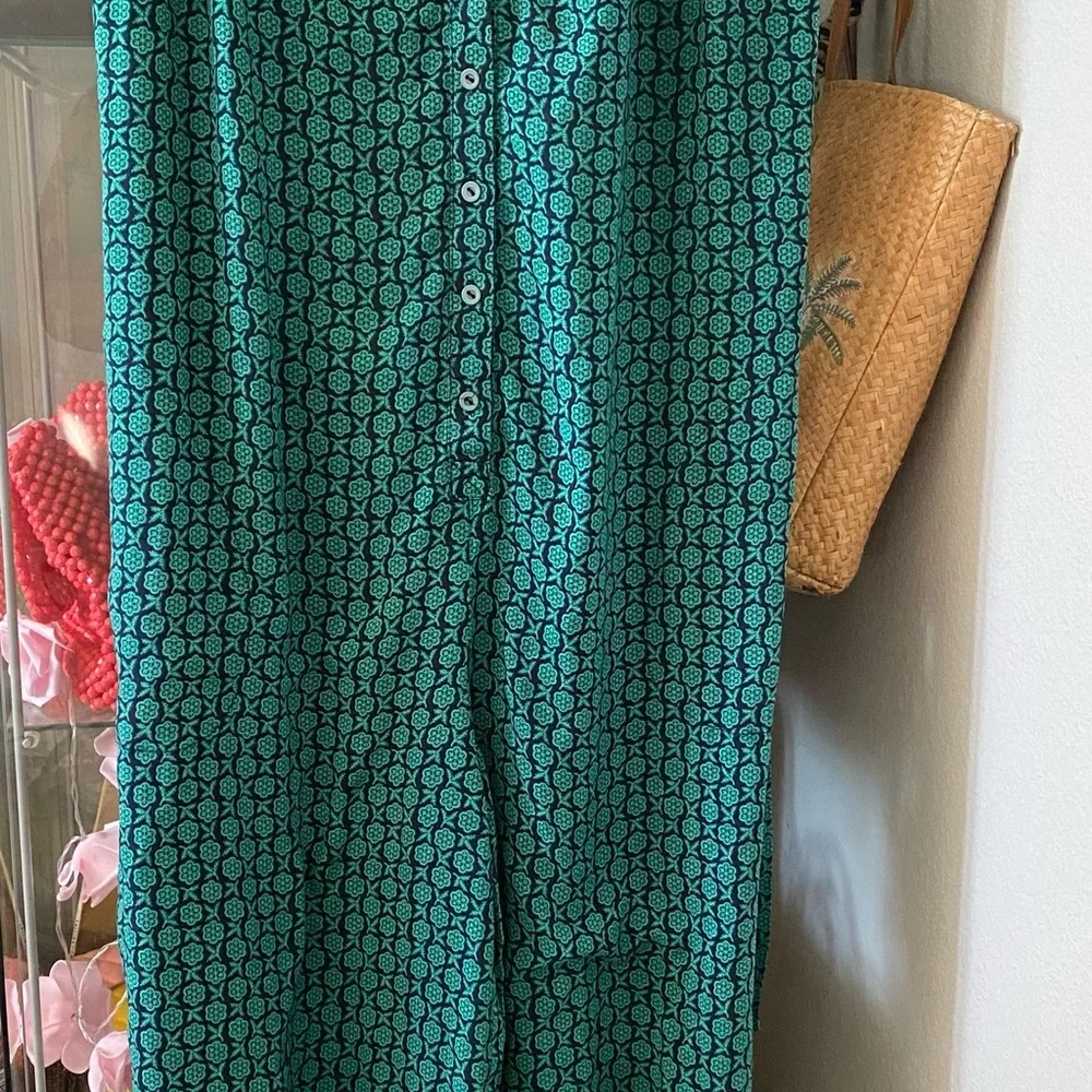 Maeve Anthropologie Jumpsuit Geoscope Beltws Pockets Pull On Green Navy XS - Picture 5 of 16